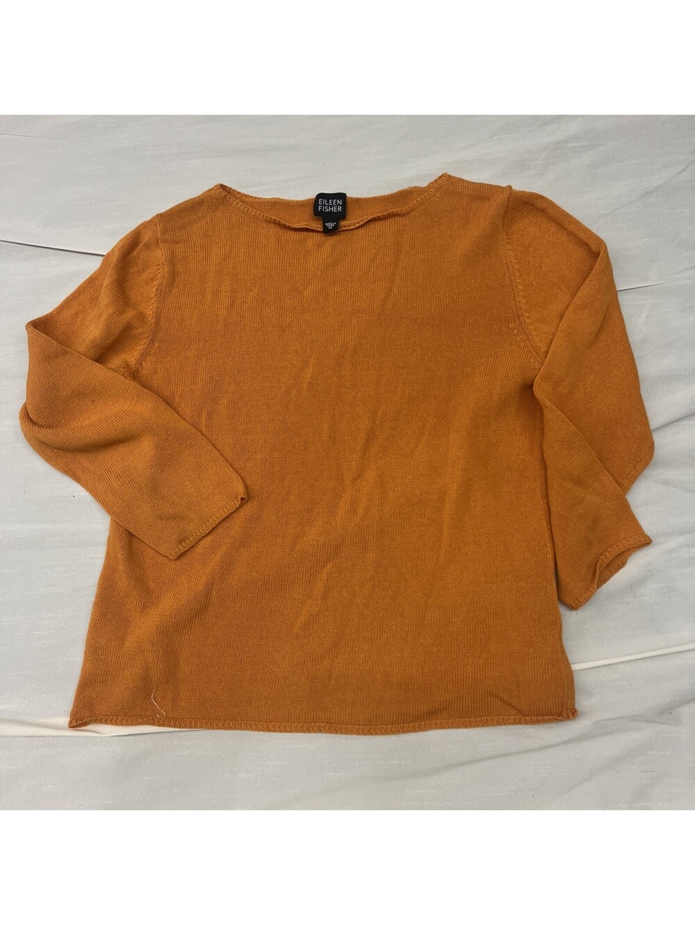 EILEEN FISHER Sweater M Cotton Boat Neck Long Sleeve Pullover Jumper Orange VTG